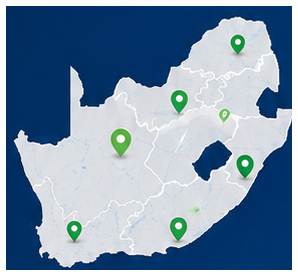 Map of South Africa with traffic department office locations marked